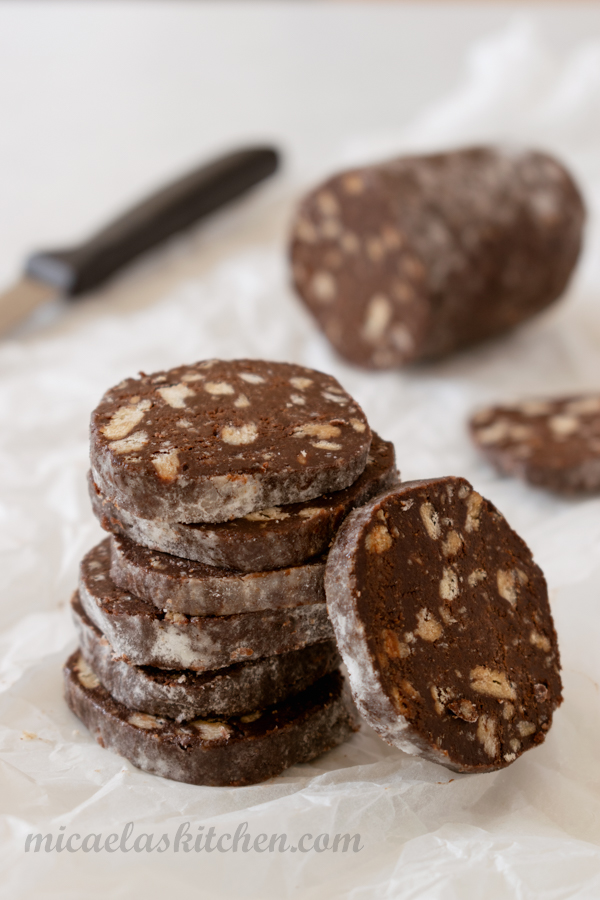 Slices of chocolate salami