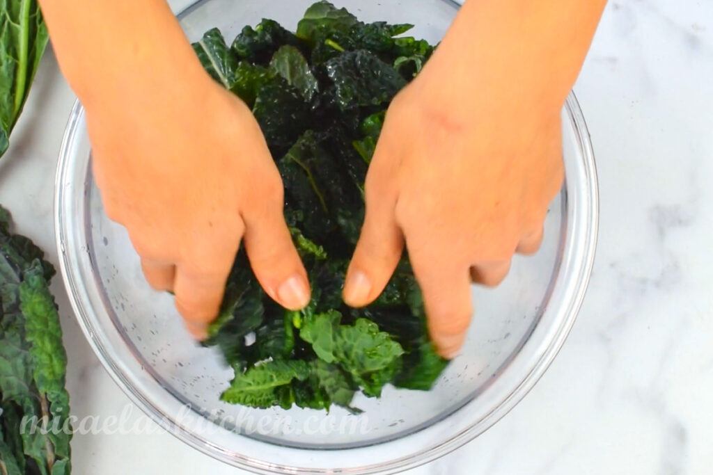 How to Make Pomegranate Kale Salad: massage the kale