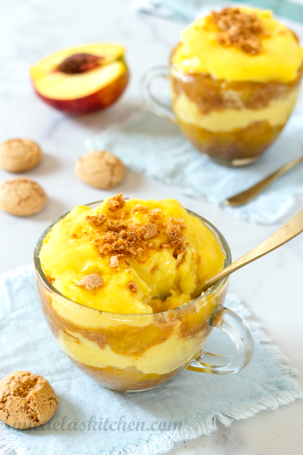 Easy Peach Custard Dessert with Amaretti Cookies, Italian Summer Recipe