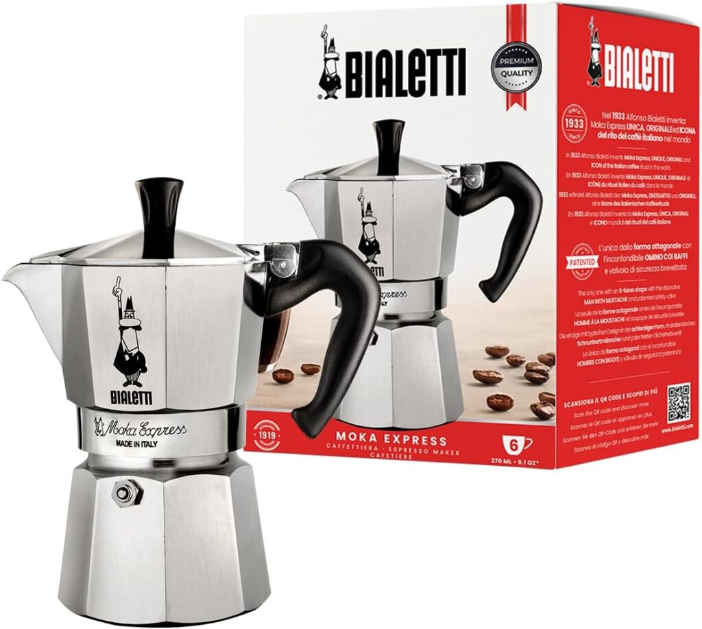 Italian classic Moka pot Bialetti. Read more on Amazon