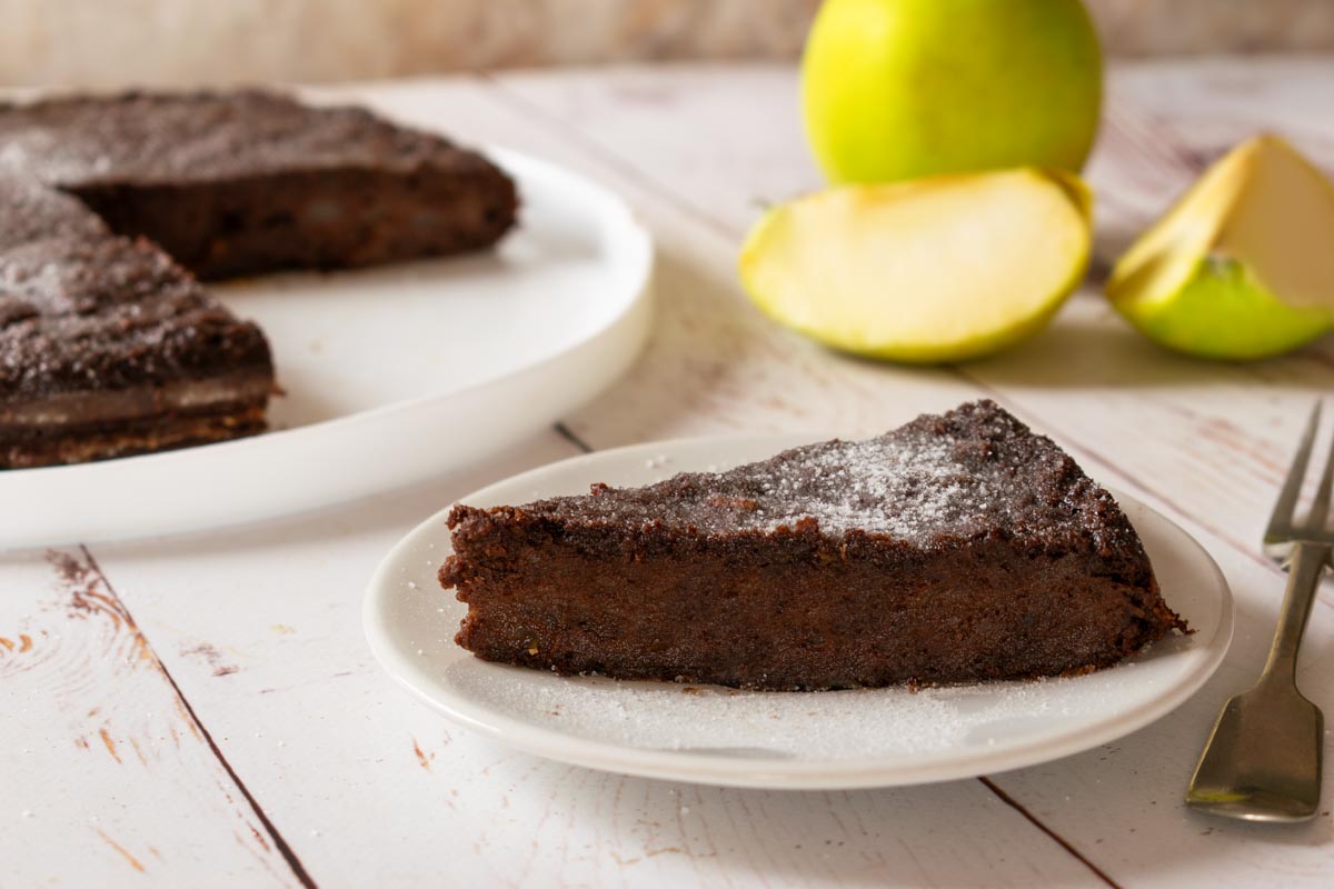 Monferrato Black Apple Cake, The Typical Italian Apple Cake with Cocoa and Amaretti Cookies