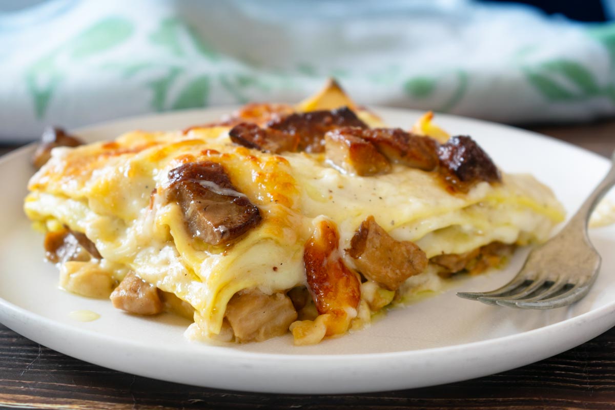 Creamy White Lasagna Recipe with Mozzarella and Mushrooms