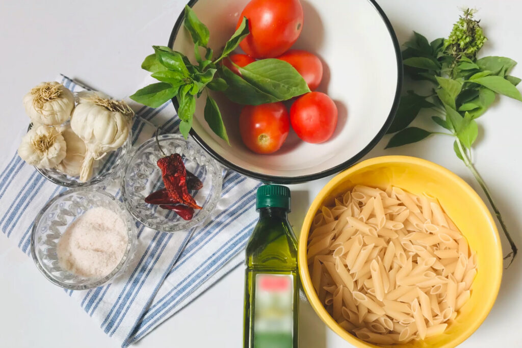 Authentic Penne Arrabbiata ingredients