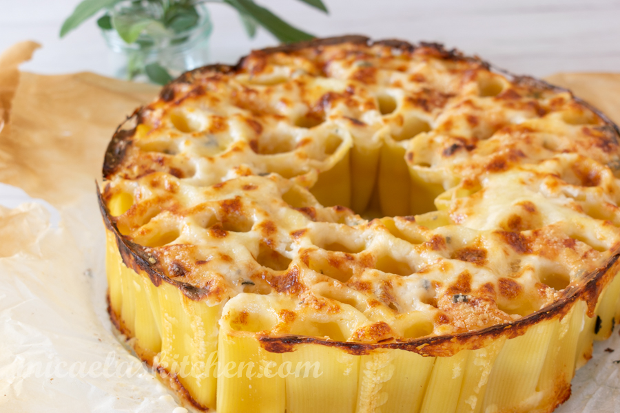 Baked Rigatoni with Parmesan Cream, Pasta Timballo