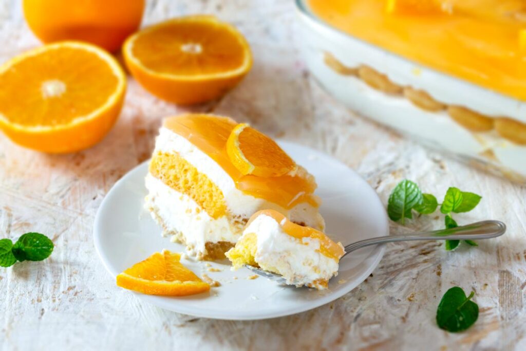 Orange Tiramisu: Easy Eggless Mascarpone Cream with Luscious Orange Jelly Topping