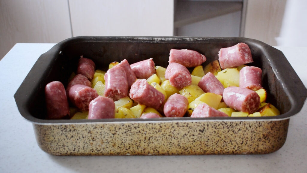 Baked Potatoes and Sausage: add sausage