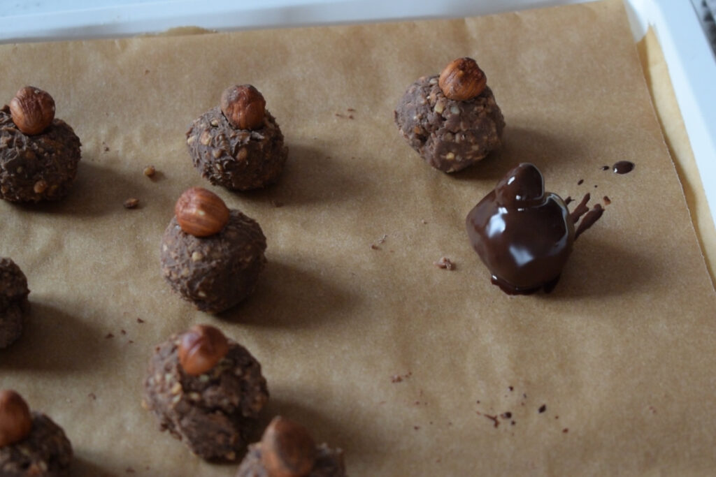 Italian chocolate kisses:  dip chocolates into melted dark chocolate