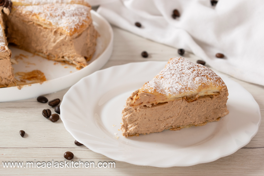 Puff pastry layers filled with mascarpone coffee mousse